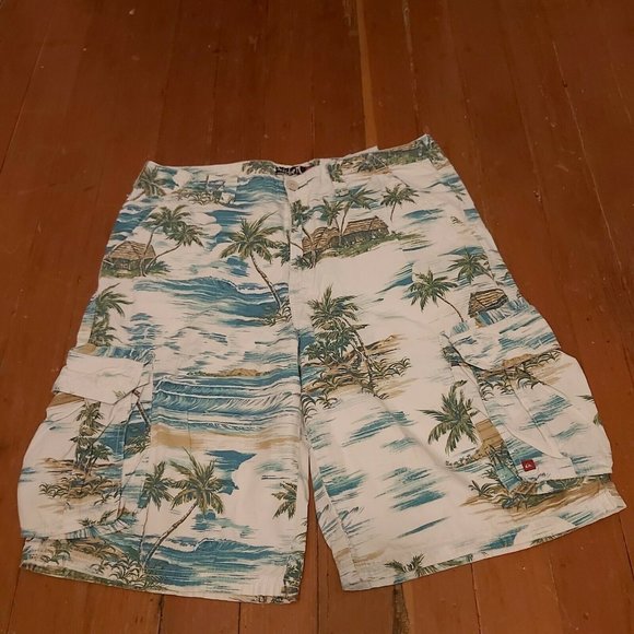 Quicksilver Shorts Cargo Pockets Palm Trees Men's Size 36 - Picture 1 of 11